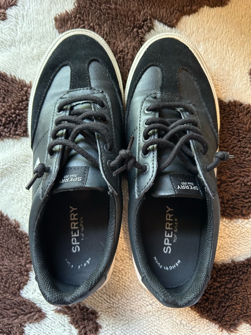 Sperry Women's Black Leather & Suede Lace-Up Flats